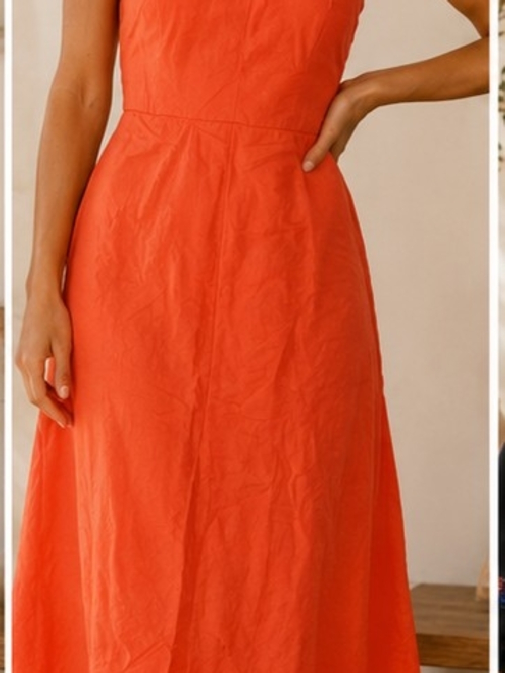 Ann Taylor Coral-Orange Sleeveless Midi Linnen Dress